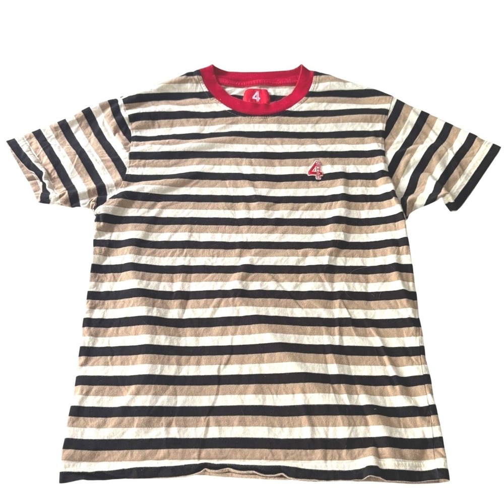 4Hunnid Ringer T-Shirt Mens Medium Striped Tan Black Red Streetwear Skate Tee